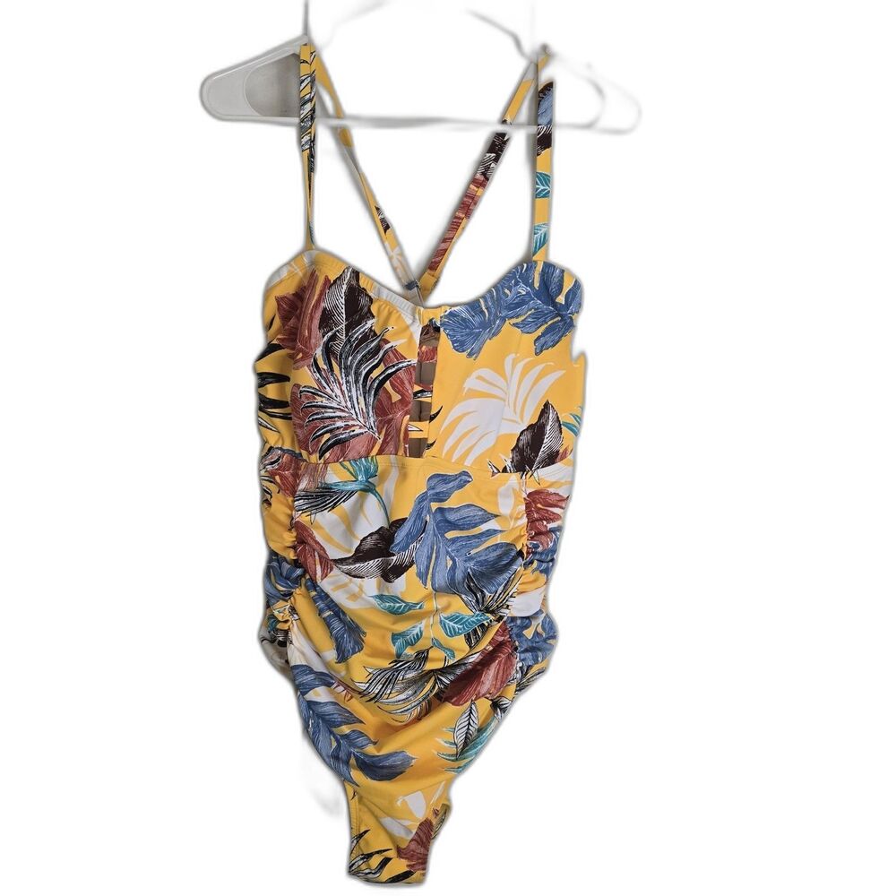 Jantzen One Piece Swimsuit Plus Size 20W Yellow Tropical Ruched Colorful